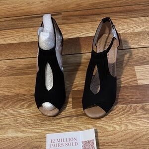 Journee Collection Black Suede Slip-On Sandals